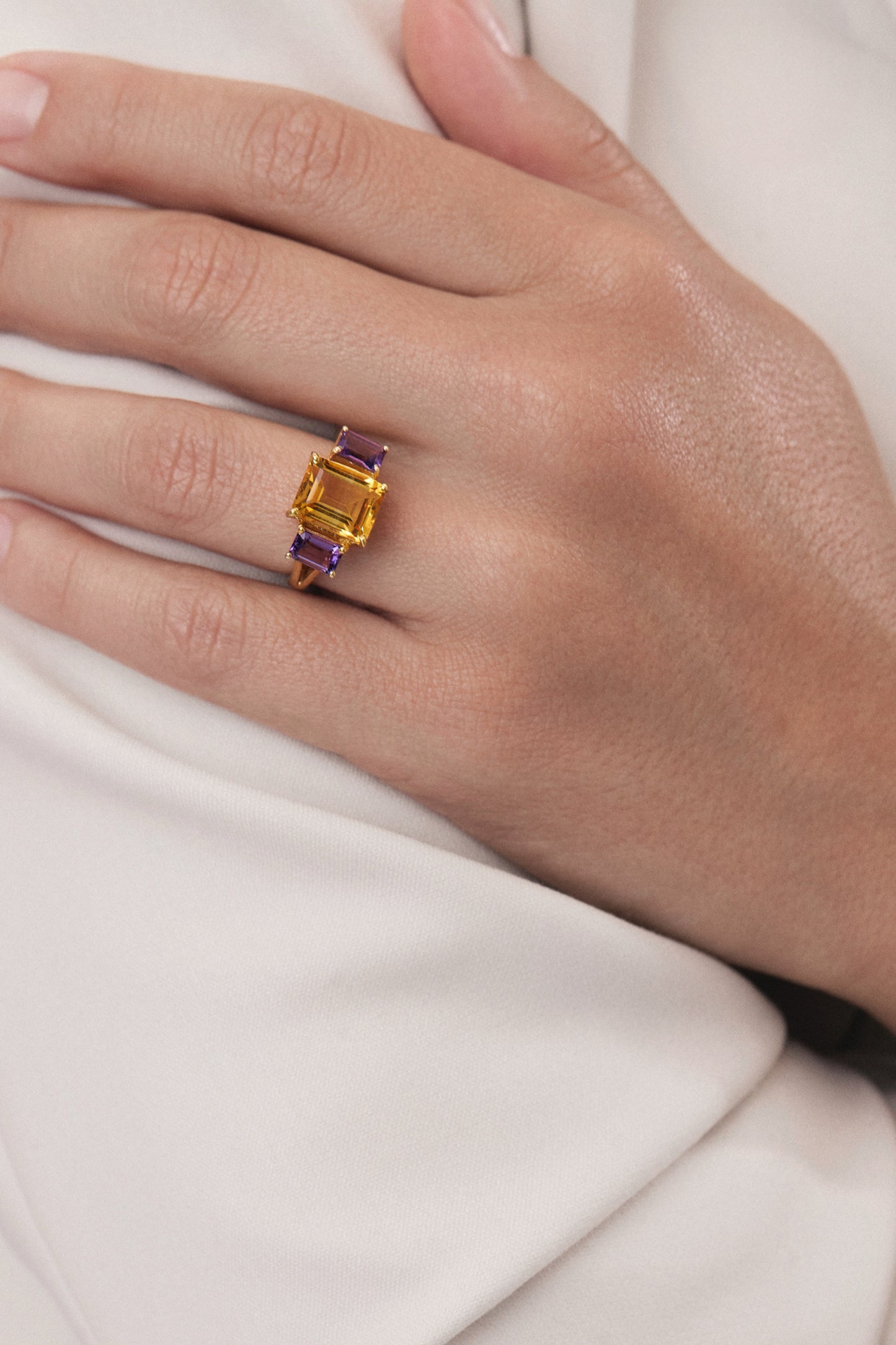 Citrine and amethyst ring