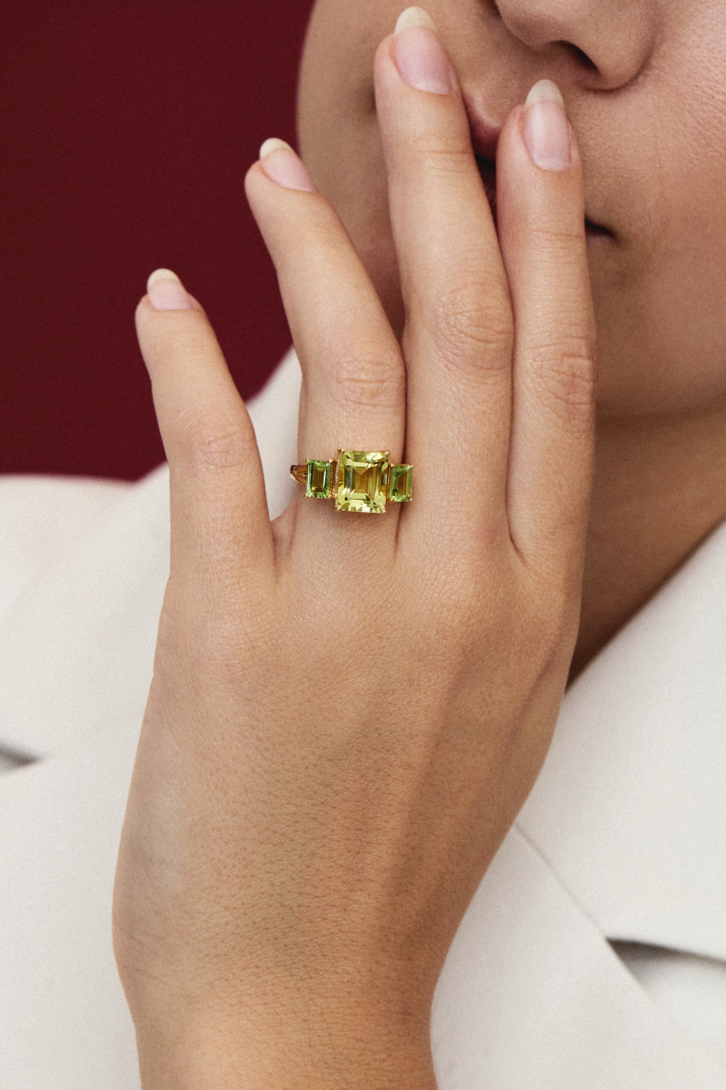 Yellow topaz and peridot ring